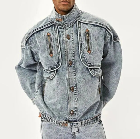 Men’s Retro 90’s Theme Solid Casual Denim Jeans Coat