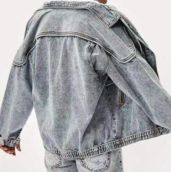 Men’s Retro 90’s Theme Solid Casual Denim Jeans Coat