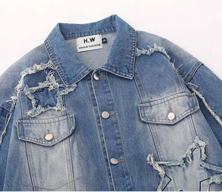 Unisex Bohemian Retro Star Denim Jacket Coat