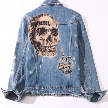 Men’s Rude Skeleton Distressed Denim Jeans Jacket