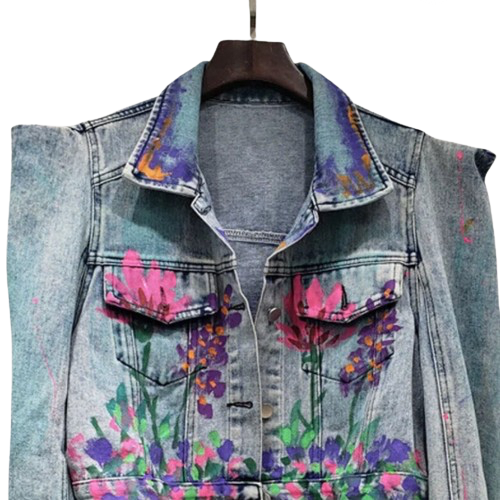 Women’s Hand Painted Lavender Dream High Shouldered Short Denim Jean’s Jacket