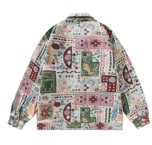 Men‘s Bohemian Retro Patchwork Floral Jacquard Denim Jacket