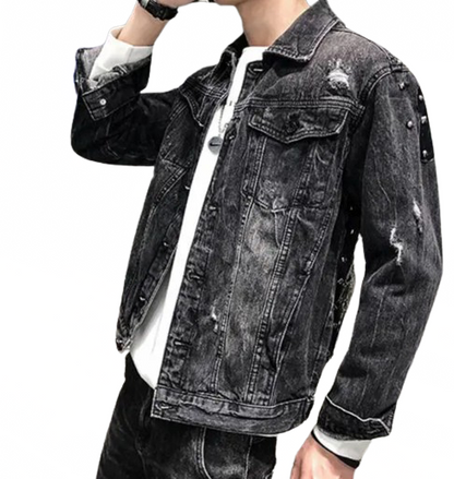 Men’s Detailed Sequin Spirit Wolf Handmade Denim Jean Jacket