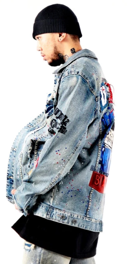 Men’s Idol Skull Punk Oversize Denim Jacket Coat