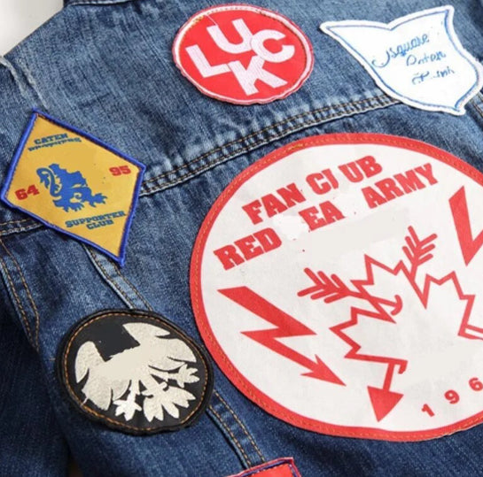 Men’s Retro Emblem Badge Denim Jeans Jacket