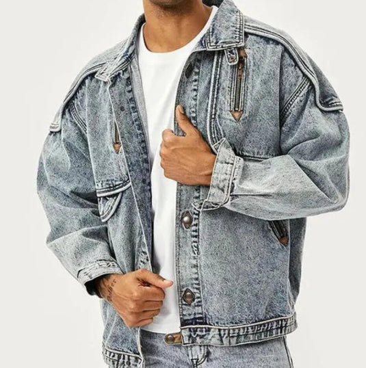 Men’s Retro 90’s Theme Solid Casual Denim Jeans Coat