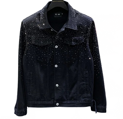 Men’s Night Sky Rhinestone Black Denim Jeans Jacket Coat