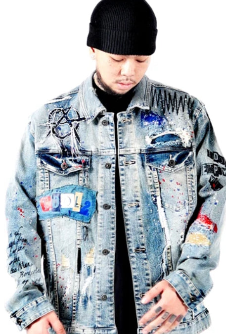 Men’s Idol Skull Punk Oversize Denim Jacket Coat