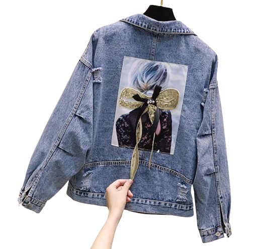 Women’s Three Dimensional Bow Long Sleeve Denim Jacket