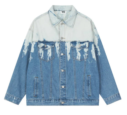 Unisex Marble Shoulder Tie Dyed Denim Jeans Jacket Coat