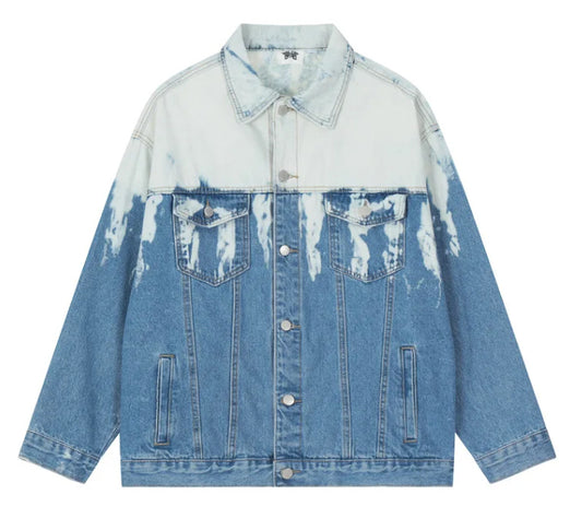 Unisex Marble Shoulder Tie Dyed Denim Jeans Jacket Coat