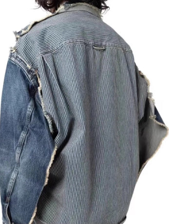 Men’s Ripped Shirt Infused Tech-Wear Denim Jeans Jacket Retro Punk