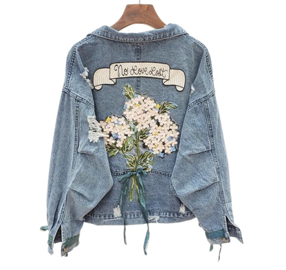 Women’s No Love Lost Three Dimensional Bouquet Denim Jeans Jacket