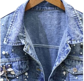 Woman’s Butterfly and Pearl Long Sleeve Denim Jeans Jacket