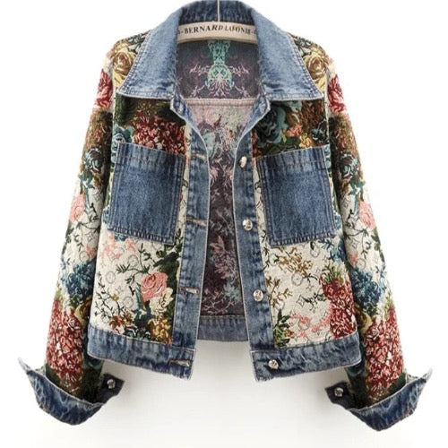 Women’s Bohemian Retro Jacquard Embroidered Denim Jeans Jacket