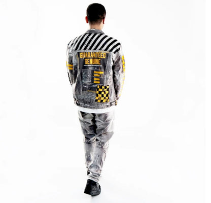 Men’s Patchwork Retro Tech Guaranteed Genuine Denim Jeans Jacket