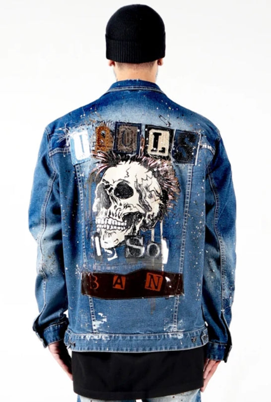 Men’s Idol Skull Punk Oversize Denim Jacket Coat