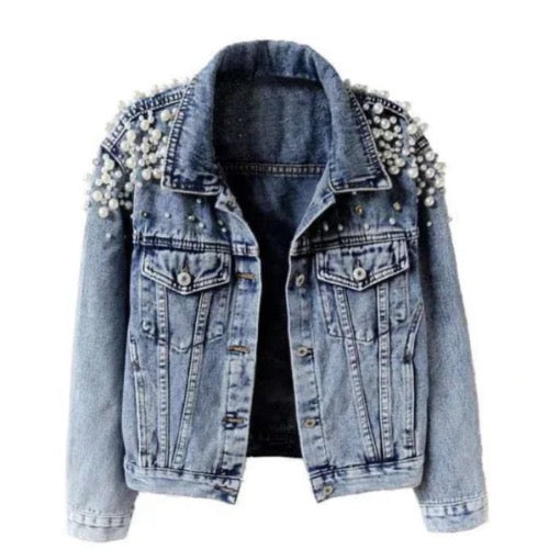 Women’s Ultimate Princess Pearl Full Sleeve Loose Button Down  Denim Jeans  Jacket