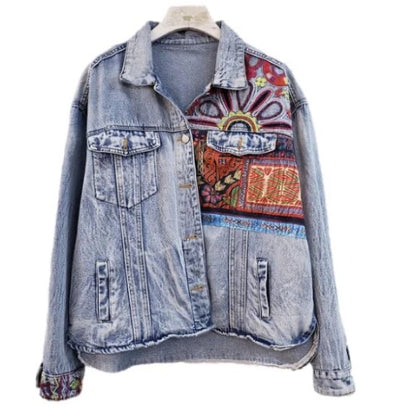 Women’s Retro Bohemia Patchwork Denim Jeans Jacket