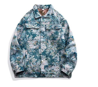 Men’s Quaint Floral Cloud Long Sleeved Denim Jacket