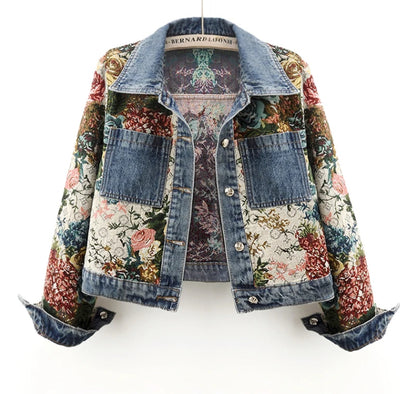 Women’s Bohemian Retro Jacquard Embroidered Denim Jeans Jacket