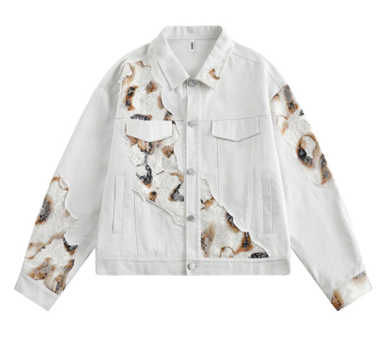 Men’s Laced Infused White Denim Jeans Jacket Coat