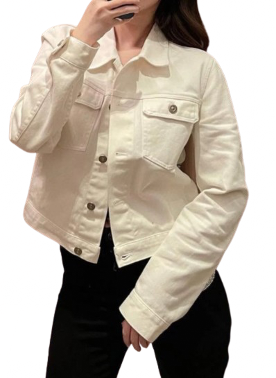 Women’s Whimsical Star White Long Sleeve Denim Jeans Jacket