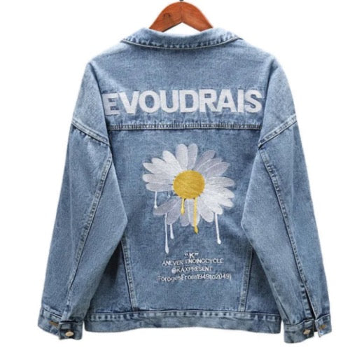 Women’s Melting Daisy Long Sleeved Denim Jeans Jacket