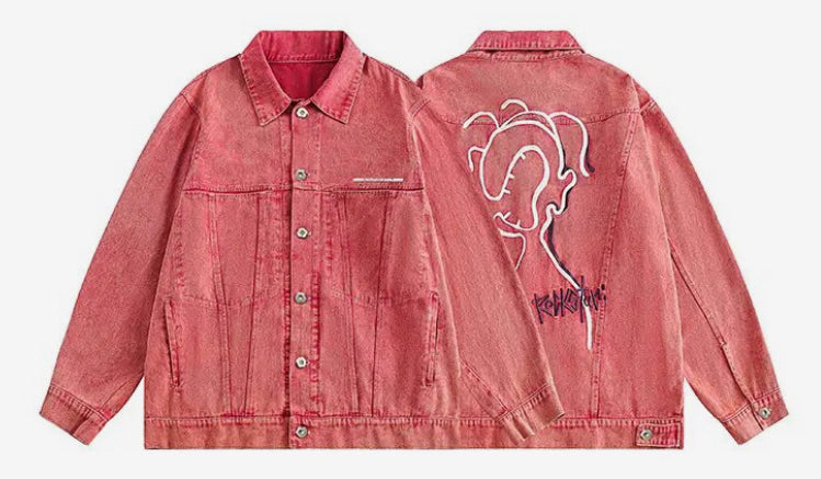 Men’s Pink E.T Rockstar Denim Jeans Jacket Coat