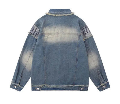 Unisex Bohemian Jacquard Star Denim Jacket Coat