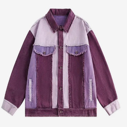 Men’s Purple Contrast Patchwork Denim Jeans Jacket Coat