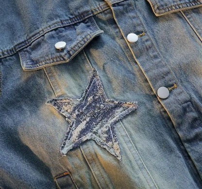 Unisex Bohemian Jacquard Star Denim Jacket Coat