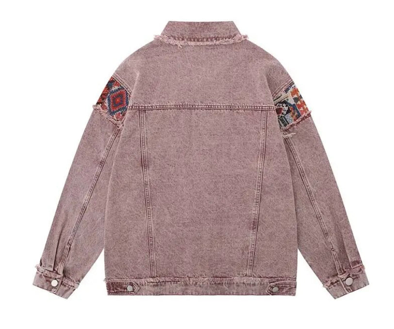 Unisex Bohemian Jacquard Star Denim Jacket Coat