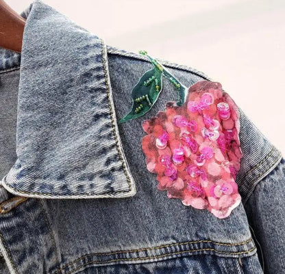 Women’s Butterfly Garden Embellished Bead and Sequins Denim Jeans Jacket Coat