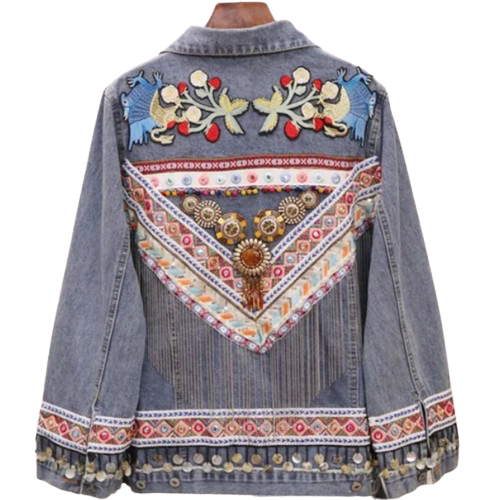 Women’s Wanderlust Bohemian Medallion Tapestry Denim Jeans Jacket Cost